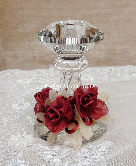 2 Buques Flor Cetim e Organza Vinho