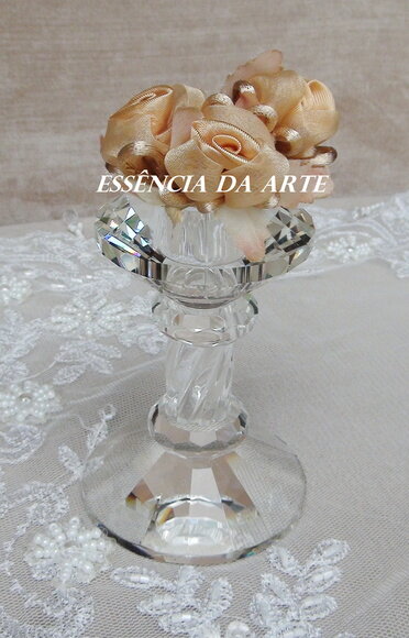 2 Buques Flor em Cetim e Organza Champagnhe