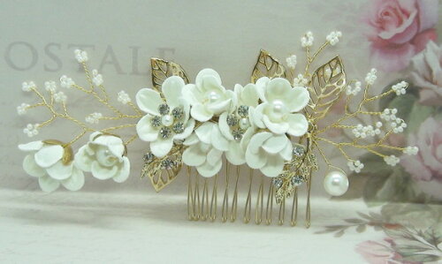 Arranjo para Cabelo de Noivas -pente - Branco