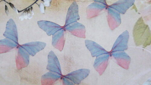 Borboletas em Organza - 05 UN - Azul e Rosa.