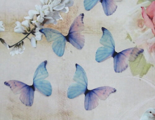 Borboletas em Organza - 05 un - Azul e Roxa - 5,0 x 3,5 Cm.