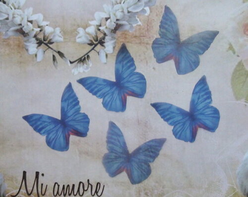 Borboletas em Organza - 05 UN - Azul e Vermelho