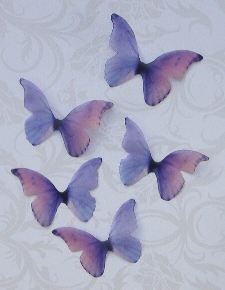 Borboletas em Organza - 05 un - Roxo e Rosa