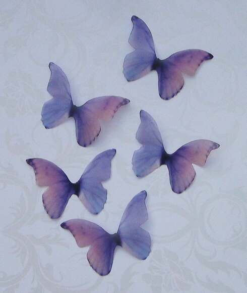 Borboletas em Organza - 05 un - Roxo e Rosa