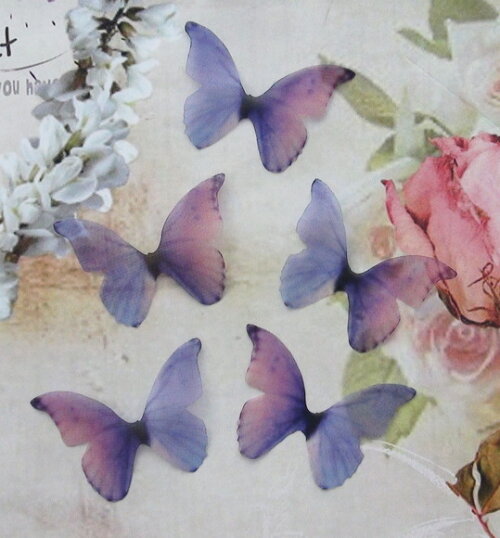 Borboletas em Organza - 05 un - Roxo e Rosa