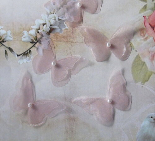 Borboletas em Organza Dupla Camada - Rose - 6,0x5,0cm 05 un