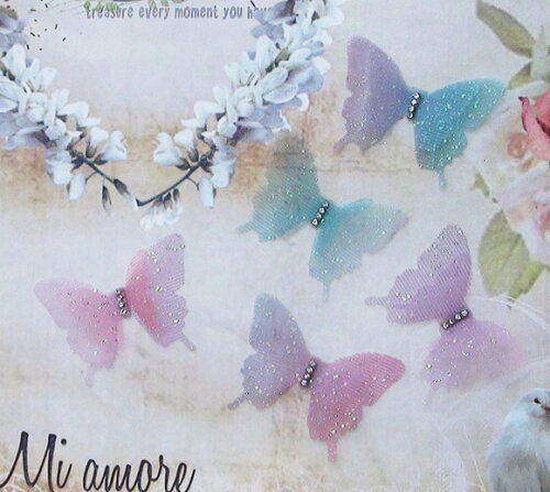Borboletas em Tule Gliter Color Dupla Camada - 20 un