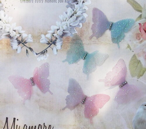 Borboletas em Tule Gliter Color Dupla Camada - 20 un