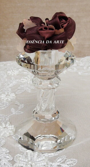 Buque Flor em Cetim e Organza Marron Escuro
