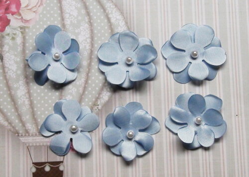 Flor em 3d - Cetim - Azul Celeste - 10 un