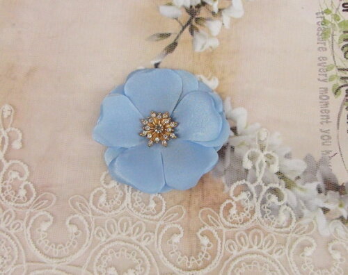 Flor em Cetim Chaton Azul Celeste - 5cm - 01 un