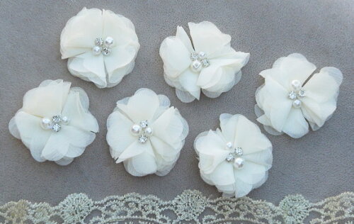 Flor em Chiffon - Marfim - 06 un