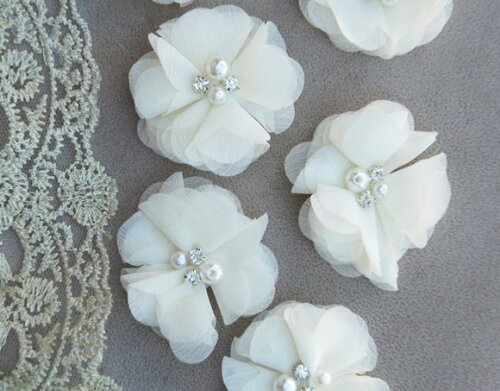 Flor em Chiffon - Marfim - 06 un