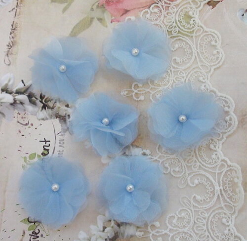 Flor em Organza 3d - 05 un - Azul