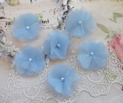 Flor em Organza 3d - 05 un - Azul