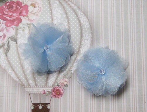 Flor em Organza 3d - 05 un - Azul