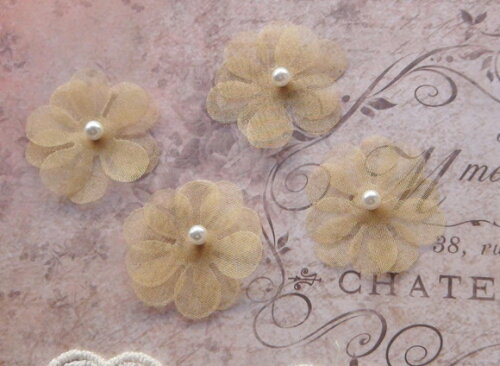 Flor em Organza 3d Dourado - 10 un