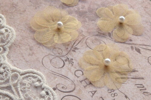 Flor em Organza 3d Dourado - 10 un