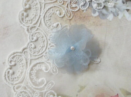 Flor em Organza Azul - 06 un - 5 cm