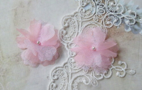 Flor em Organza Rosa - 10 un - 5 cm
