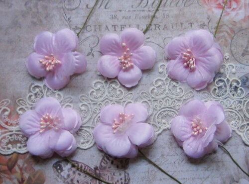 Flores em Cetim e Organza Rosa - 06 Un.