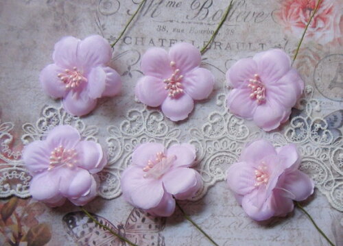 Flores em Cetim e Organza Rosa - 06 Un.