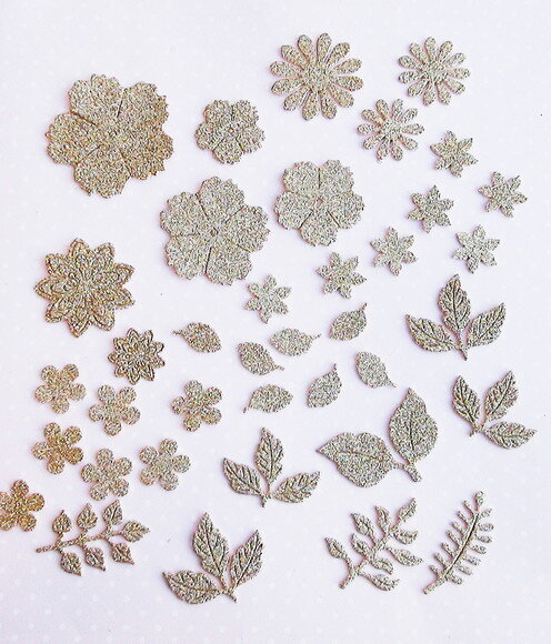 Recortes Flores e Folhas Eva Gliter - 38 un