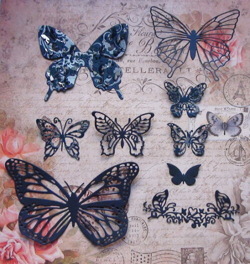Recortes para Scrapbooking Borboletas Azul Metalizado - 09un