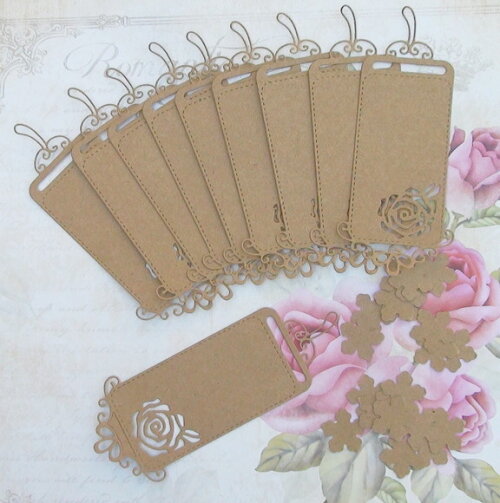 Tags e Flores em Papel Craft - 10 un