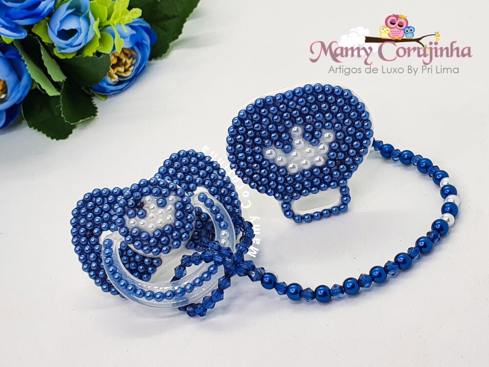 Chupeta Luxo + Prendedor Azul Marinho