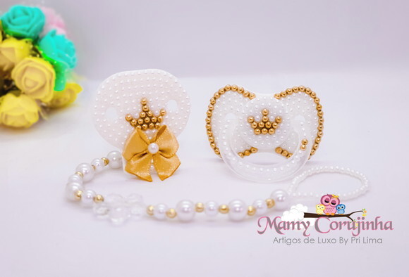 Chupeta + prendedor luxo Dourado