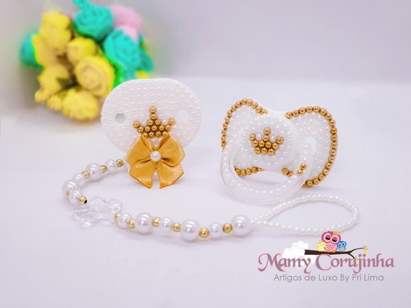 Chupeta + prendedor luxo Dourado