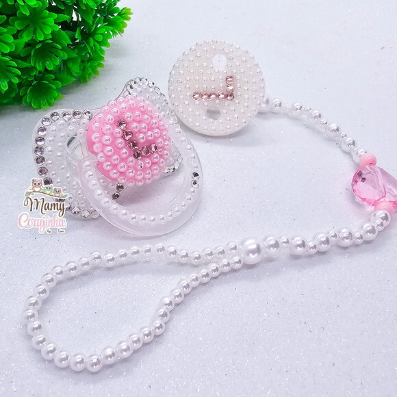 Chupeta + Prendedor Luxo Rosa com Letra l