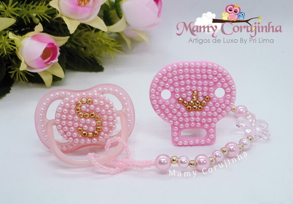 Chupeta + Prendedor Luxo Rosa S