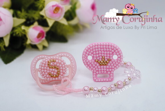 Chupeta + Prendedor Luxo Rosa S