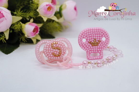 Chupeta + Prendedor Luxo Rosa S