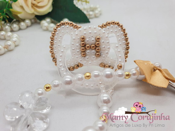 Chupeta bebe H marfim com dourado
