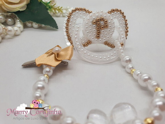 Chupeta bebe P marfim com dourado