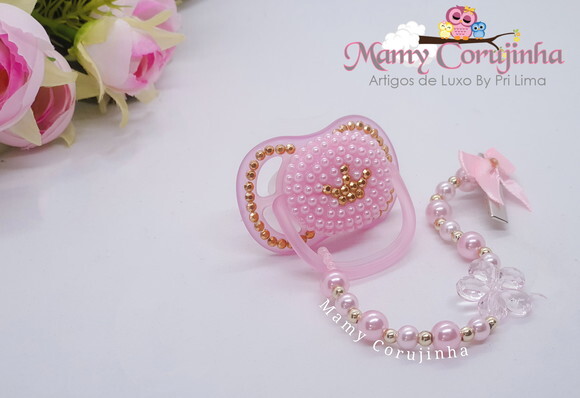 Chupeta Coroa Rosa Luxo