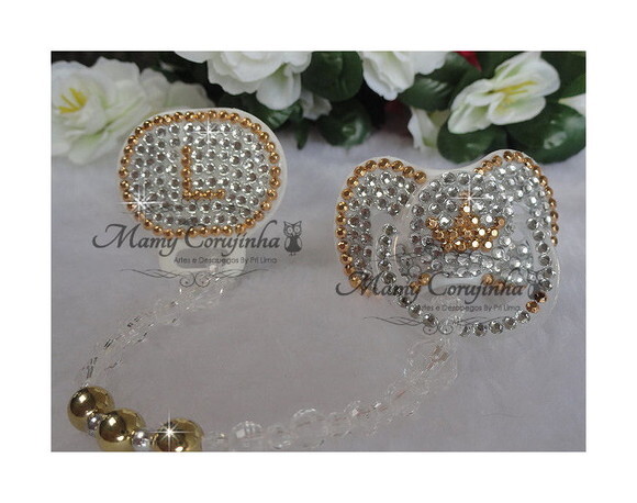 Chupeta cristal + prendedor Luxo