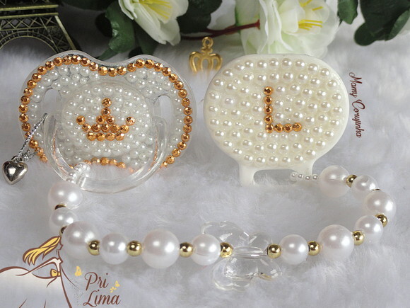 Chupeta cristal Princess + prendedor Luxo