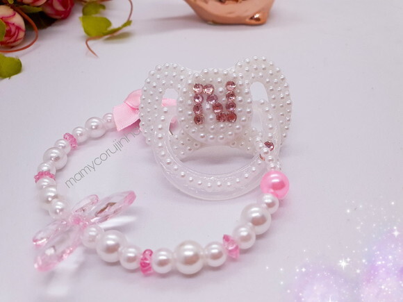 Chupeta Luxo N em strass rosa bebe