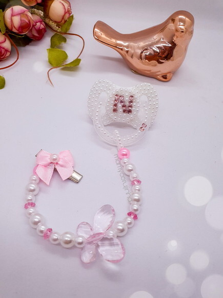 Chupeta Luxo N em strass rosa bebe