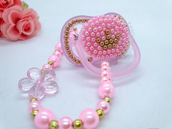 Chupeta marca Luxo rosa com dourado