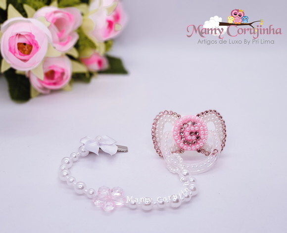 Chupeta miolo rosinha com detalhes rosa