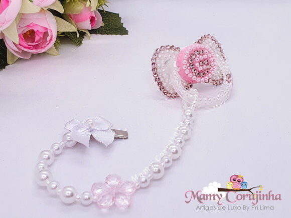 Chupeta miolo rosinha com detalhes rosa