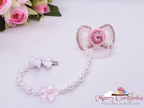 Chupeta miolo rosinha com detalhes rosa
