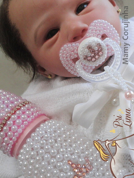 Chupeta Perola com coroa rosa bebe