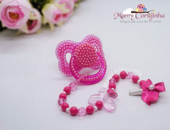 Chupeta Pink Cristal e Perola