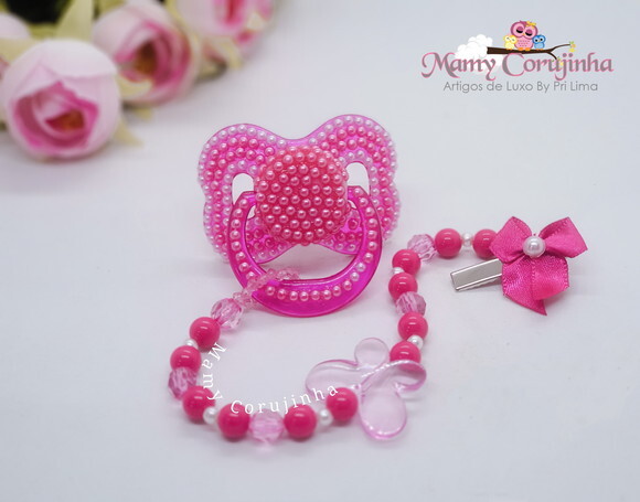 Chupeta Pink Cristal e Perola